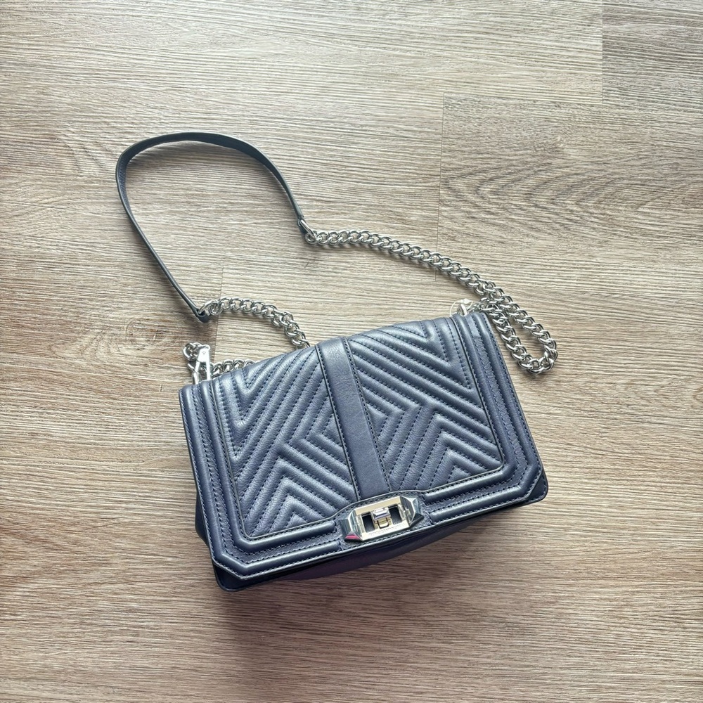 Rebecca Minkoff leather navy bag silver chain strap EUC - Picture 2 of 7